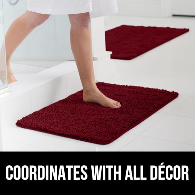 GORILLA GRIP Bath Rug Mat 30x20, Thick Soft Absorbent Chenille, Quick Dry Microfiber Mats, Rubber Backing Washable Shower Floor Rugs, US Designed Bathroom Bathmat Home Decor Accessories, Burgundy