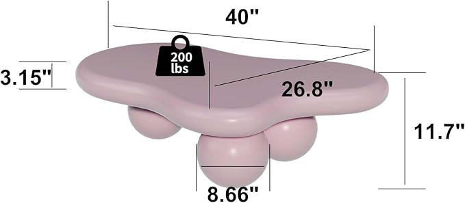 Modern Cloud Coffee Table with 3 Ball Legs, Cute Irregular Shaped Coffee Table, Low Center Table Tea Table for Small Space Living Room (40''L × 26.8''W × 11.7'H)