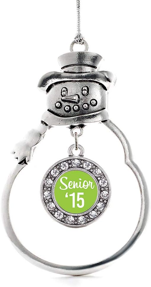 Inspired Silver - Lime Green Senior '15 - Silver Christmas Ornament - Circle Charm Christmas Tree Ornament with Cubic Zirconia - Snowman Hanging Decoration