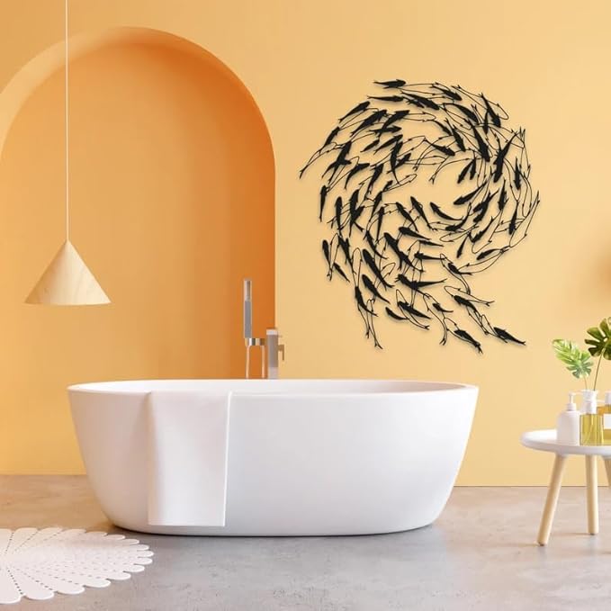 NORTH KAISER Metal Wall Art - School of Fish Wall Decor - Black Wall Hanging for Living Room Bathroom Bedroom Outdoor (23.6'' x 21'' / 60 x 52 cm)