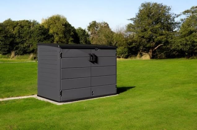Stow-Away Horizontal Storage Shed, Outdoor Storage Box, Gray, Double Door Design-BMS4781