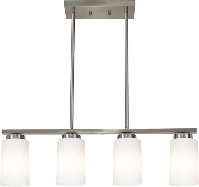 TODOLUZ Brushed Nickel Kitchen Island Light, Farmhouse Pendant Light Fixtures with Opal White Glass Shades Modern Linear Ceiling Hanging Light for Living Room