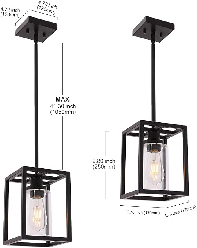 MELUCEE 1-Light Black Pendant Lights Industrial Farmhouse Chandeliers Mini Island Light Fixtures Ceiling Hanging with Clear Glass Shade for Dining Room Entryway Hallway Restaurants
