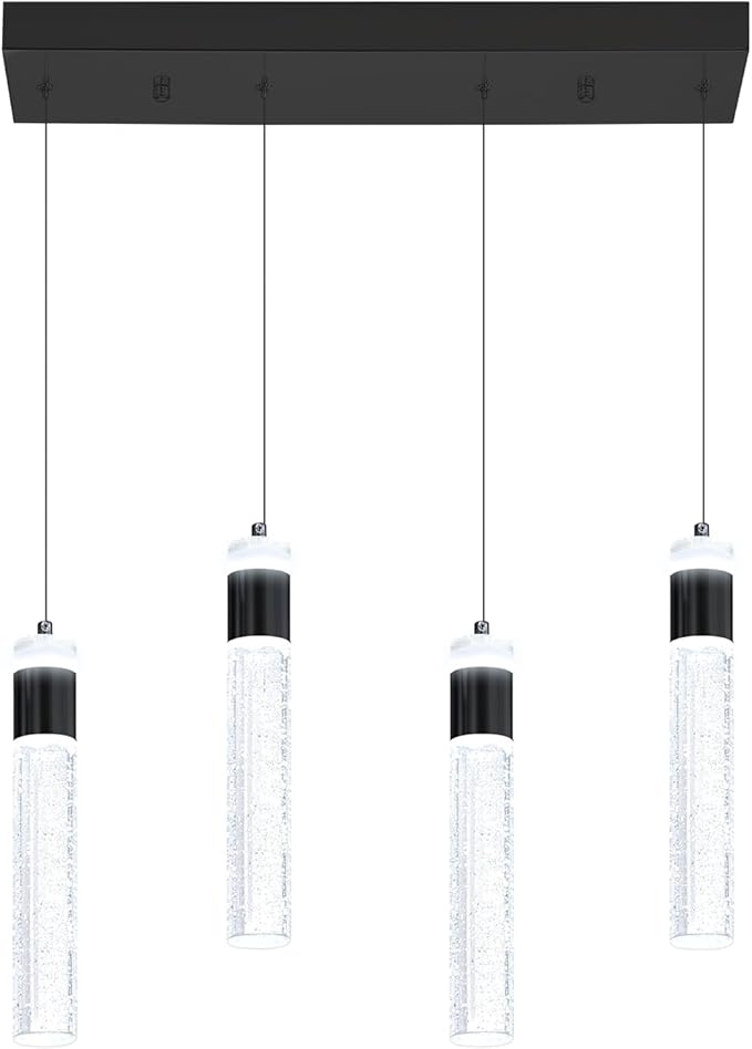 Dimmable 4-Light Pendant Lights Kitchen Island Modern LED Crystal Ceiling Light for Dinning Room Living Room 32W Black