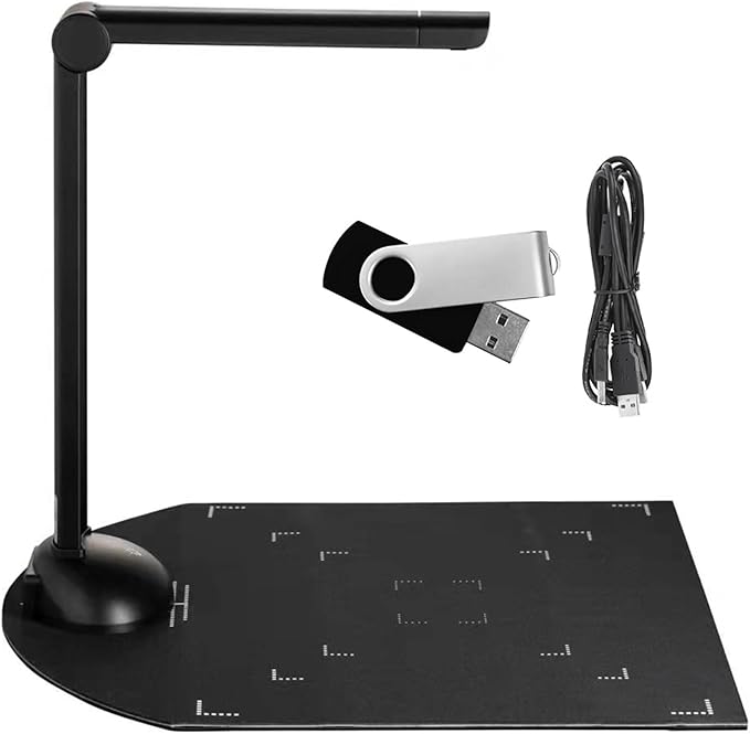 Document Book Camera Scanner High Definition USB Port LED Light OCR Function Compatible with Windows for Classroom Office Library Bank Meeting Plastic Aluminum Alloy (H3)