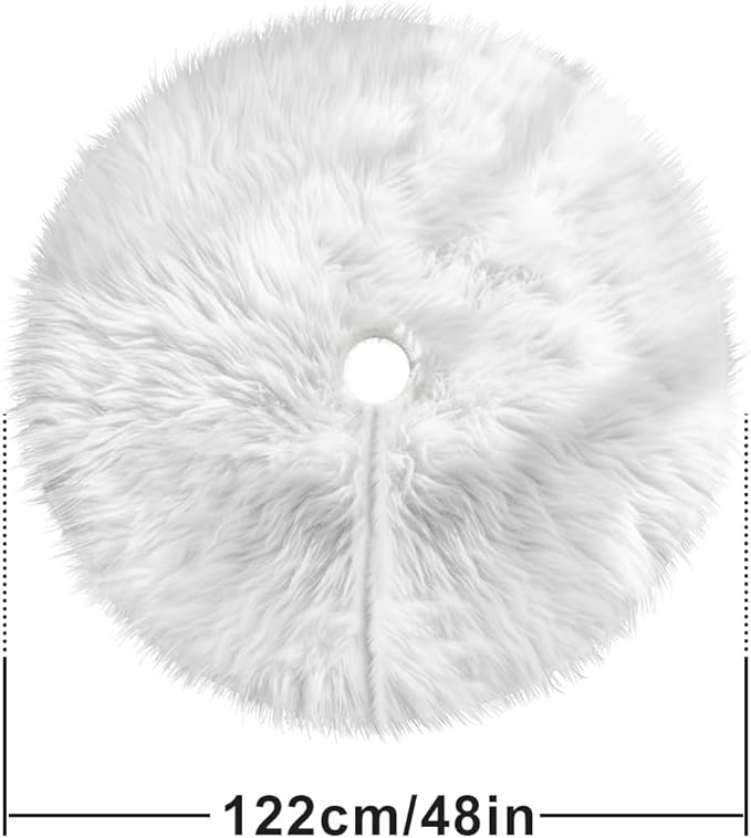 48 Inch Faux Fur Christmas Tree Skirt, Fluffy Plush Skirt for Christmas Tree, White Christmas Tree Rug Skirt Perfect for Christmas Party Decorations