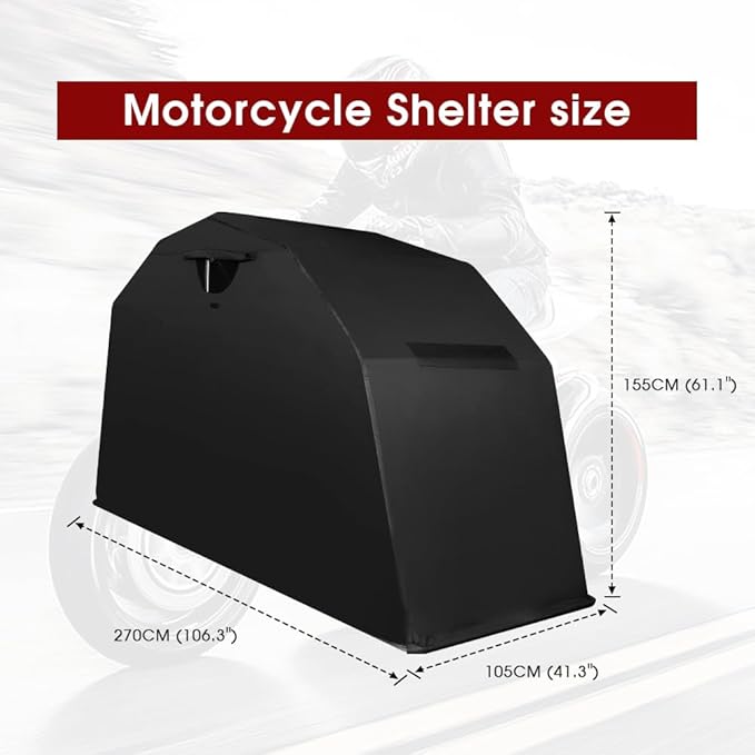 Heavy Duty Motorcycle Shelter Storage Sheds Motorcycle Garage, 106.3"x 41.3"x 61.1" Motorcycle Cover Waterproof Outdoor Motorcycle Tent with Lock