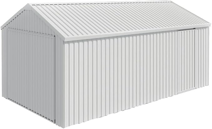 12x20FT Outdoor Metal Storage Shed, Galvanized Steel Portable Building with Double Swing Doors, Heavy-Duty Carport for Tools, Motorcycle, Equipment Storage