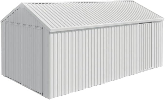 12x20FT Outdoor Metal Storage Shed, Galvanized Steel Portable Building with Double Swing Doors, Heavy-Duty Carport for Tools, Motorcycle, Equipment Storage