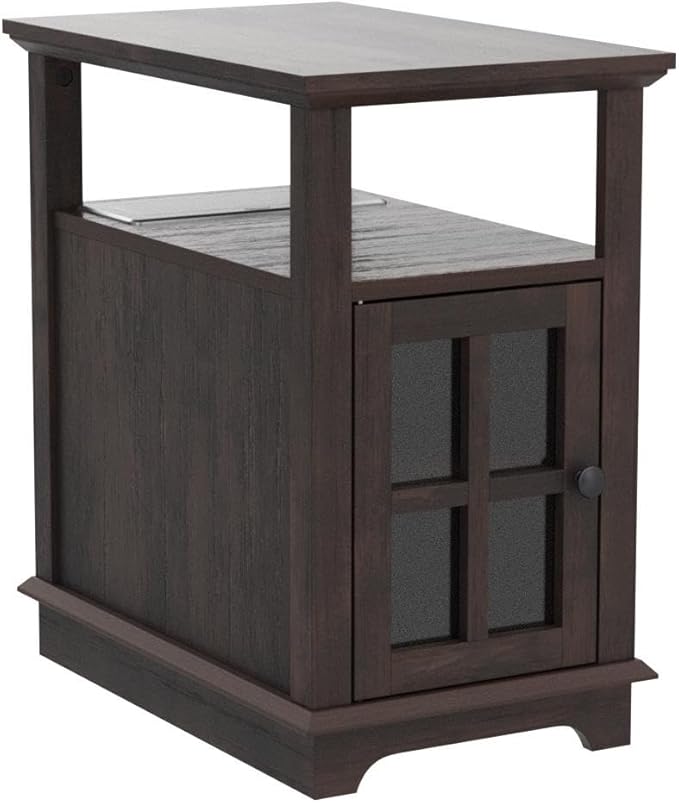 HIFYOBRO Narrow End Table with Charging Station, Flip Top Design, Type-C & USB Ports & Outlets, Adjustable Shelf for Storage in Living Room, Bedroom, Home Office