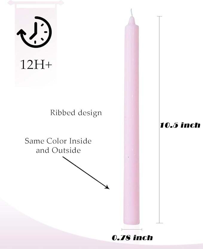 Pink Taper Candles 10.5 inch Pastel Candle Sticks Unscented Driples Tapered Candle Ideal as Dinner Candles Smokeless Long Burning,Set of 12