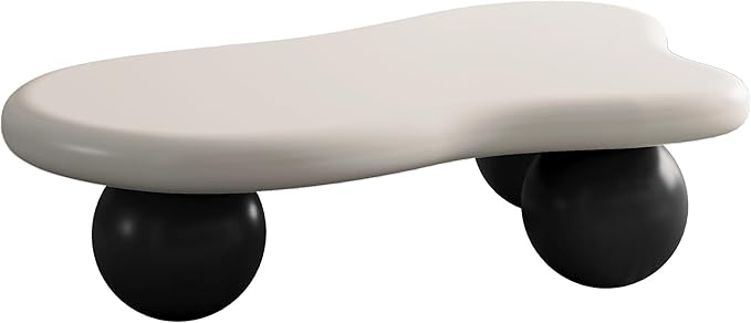 40” Cloud Coffee Table with 3 Ball Legs, Modern Lrregular Center Table for Living Room, Low Cute Small MDF Tea Table for Bedroom, Space Apartment-White Black