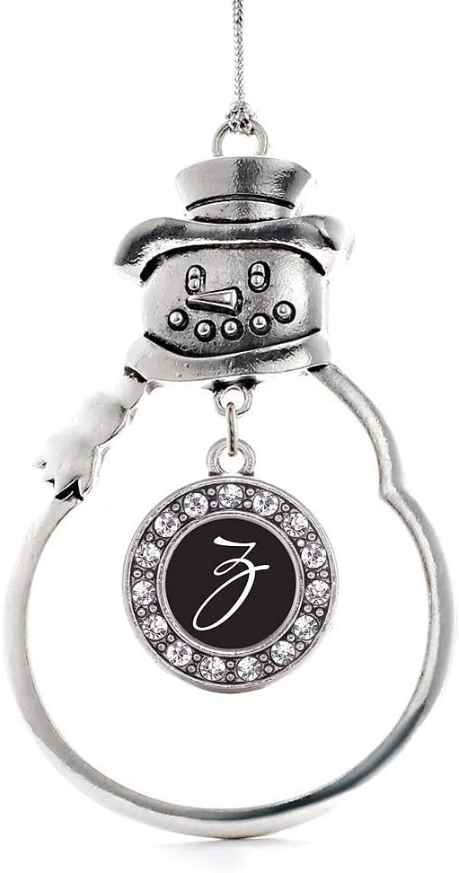 Inspired Silver - My Script Initials - Letter Z - Silver Christmas Ornament - Circle Charm Christmas Tree Ornament with Cubic Zirconia - Snowman Hanging Decoration