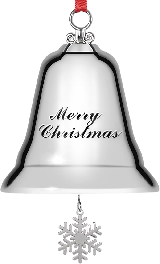 Styleonme Decorative Bells, Christmas Ornaments 2025, Engraved It's Merry Christmas, Silvery Bells Decoration with Pendants Snowflakes