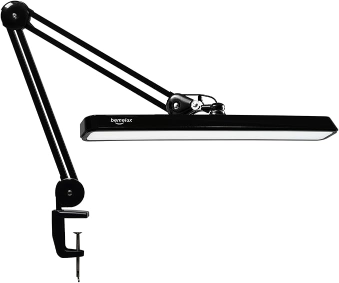 LED Architect Desk Lamp with Clamp, Metal Swing Arm 2000 Lumens Dimming Office Table Lamp for Task Work Drafting Reading Desktop, 117PCS Bright LEDs, 24W Workbench Lamp(Black)