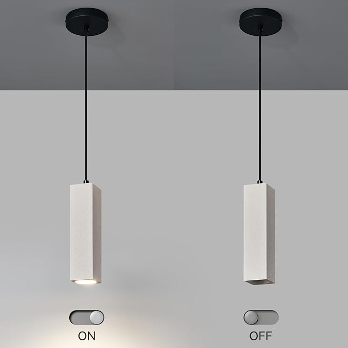 Concrete Linear Pendant Light,LED Industrial Hanging Cement Pendant Lighting Fixture for Kitchen Island Dinning Room Bedroom Bedside Table Small Pendant Lights