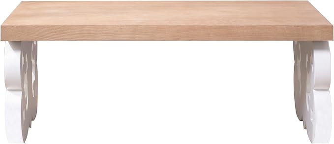 Rectangular Coffee Table with Natural Wood Top, Rustic Wooden Center Table with White Carved Base, Farmhouse Tea Table for Living Room Office Apartment,47.2" L x 23.6" W x 18" H