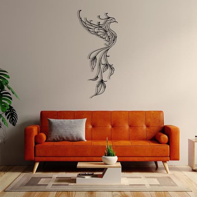 NORTH KAISER Metal Wall Art | Minimalist Phoniex Wall Decor | Black Wall Sculpture for Bedroom Living Room Home Office (39.3'' x 17'' IN)