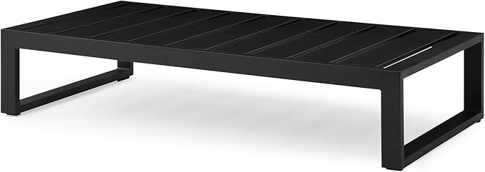 Modern Kore Outdoor Retangular Coffee Table with Powder Coated Aluminum Frame in Black