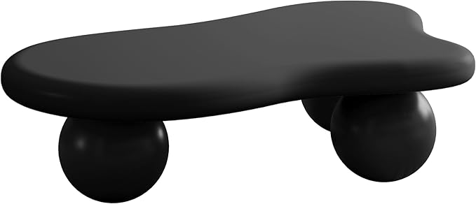40” Cloud Coffee Table with 3 Ball Legs, Modern Lrregular Center Table for Living Room, Low Cute Small MDF Tea Table for Bedroom, Space Apartment-Black