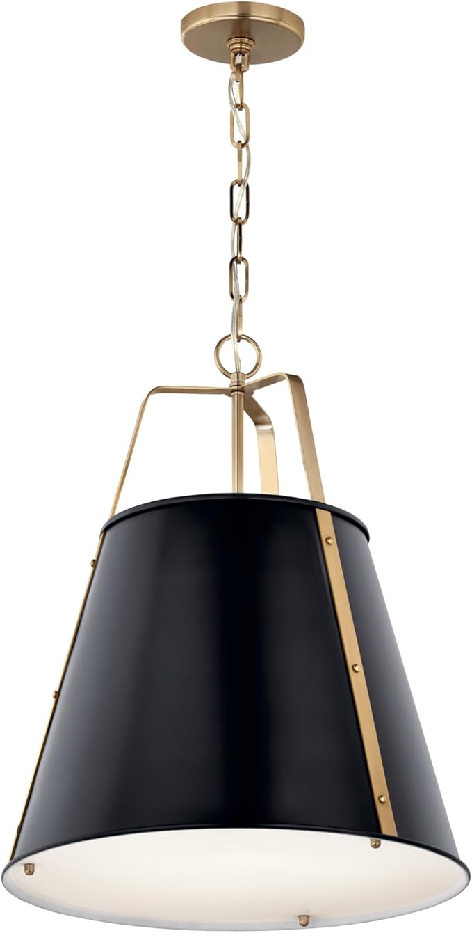 Kichler Etcher 2-Light Pendant, Updated Traditional Light with Etched Painted White Glass Diffuser in Black and Champagne Bronze, for Kitchen or Dining Room (22.5" x 18"), 52711BK