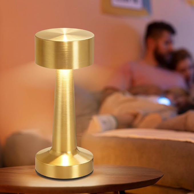 Portable LED Table Lamp, 3-Levels Brightness Metal Desk Lamp,3 Color Touch Control Rechargeable Lamp, Ideal Bedside Lamp for Nightstand,Bedroom, Living Room (Light Gold)