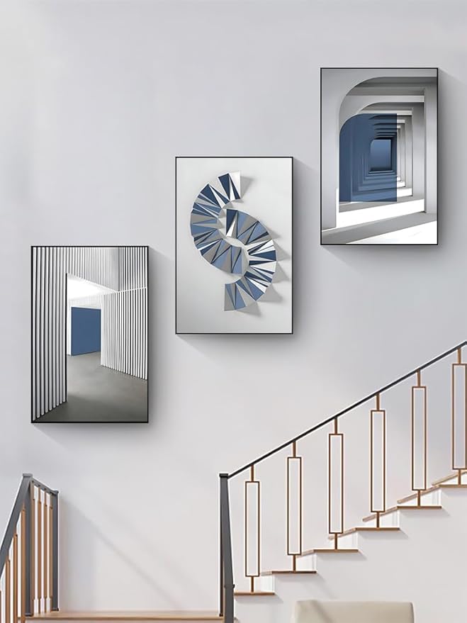 ARTFEB Blue Canavs Wall Art for Living Room 3 Pieces Abstract Blue and White Painting Canvas Print Framed Artwork Set for Bedroom Navy Blue Wall Decor(24" X 32" X 3 pieces)