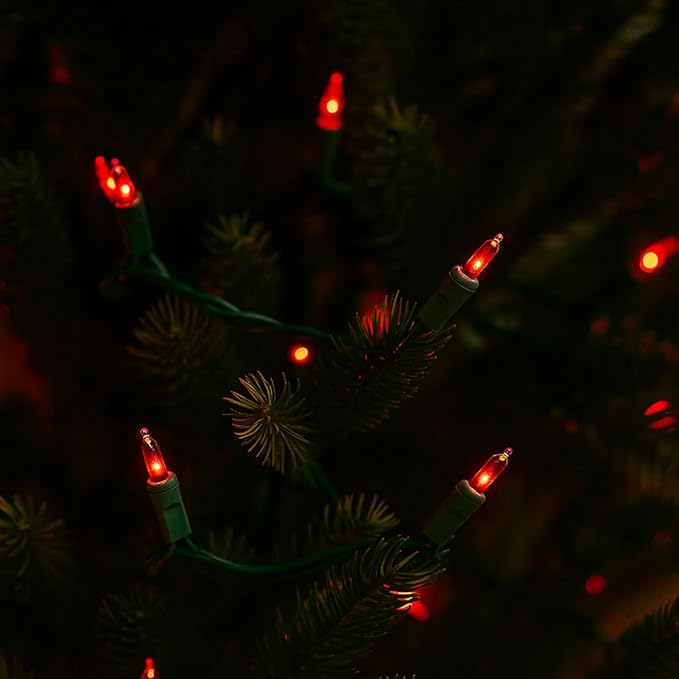 Novelty Lights 11 Feet 50 Bulbs Traditional Incandescent Mini Lights, Red on Green Wire with 2.5" Spacing, Commercial Grade and UL Listed for Indoor/Outdoor Use, End-to-End Connectable