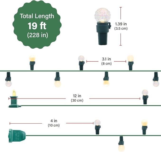 GlowVibe Christmas Lights Outdoor Warm White G15 Glass Bulbs 70 LED 19FT Plug in Mini Globe String Lights Connectable for Indoor Patio Xmas Tree Décor