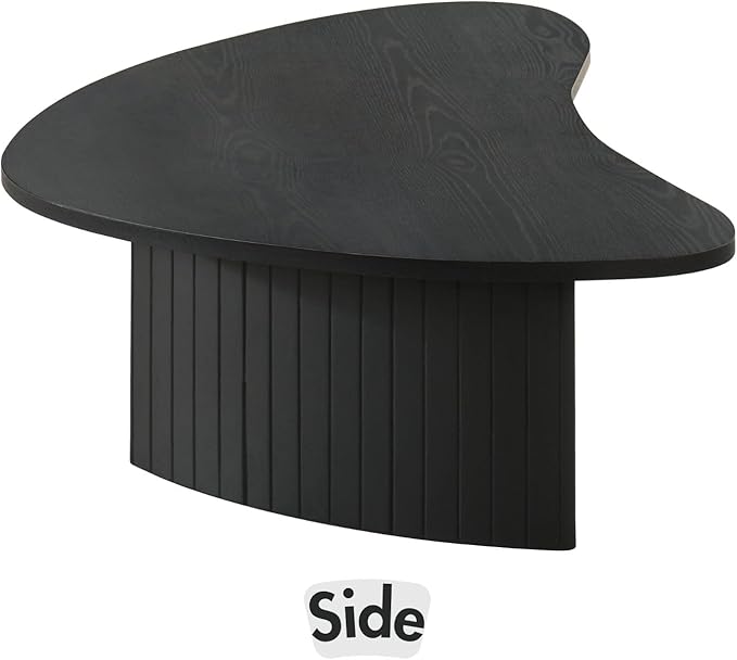 35.5 Inch Modern Black Wood Small Coffee Table for Small Spaces, Sturdy Center Table with Irregular Mango Top and Fluted Legs for Living Room, Apartment