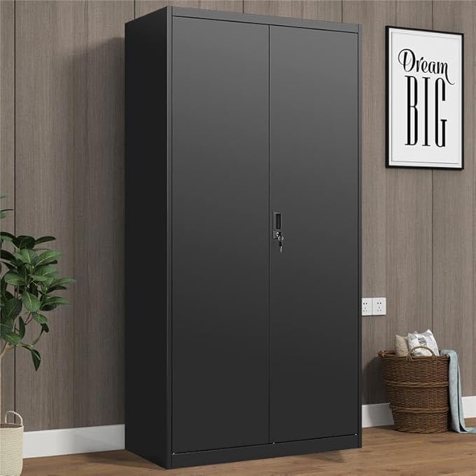 Wardrobe Storage Cabinets,Black Armoire Wardrobe Closet with Lock,Metal Storage Cabinet for Living/Laundry Room