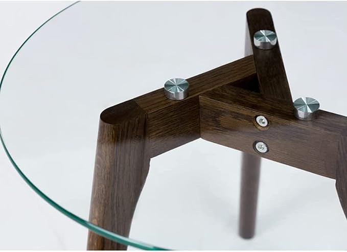 Triskele End Table, Walnut Minimalist Round Coffee Table, Mid Century Side Table with Tempered Glass Top Walnut Wood Legs (Medium)
