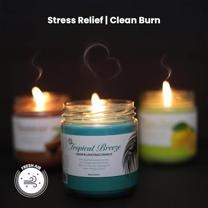 Candle Set Tropical Breeze Odor Eliminating – 2 Pack - 12oz – Long-Lasting Soy Wax Candles – Neutralizes Pet, Kitchen & Smoke Odors – Clean Burn, Eco-Friendly, Aromatherapy Candle