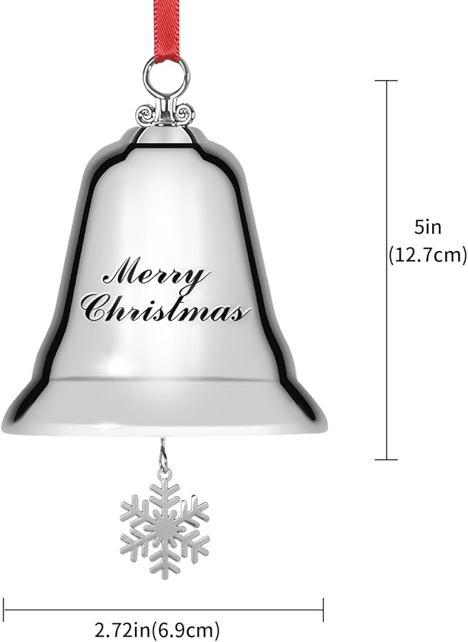 Styleonme Decorative Bells, Christmas Ornaments 2025, Engraved It's Merry Christmas, Silvery Bells Decoration with Pendants Snowflakes