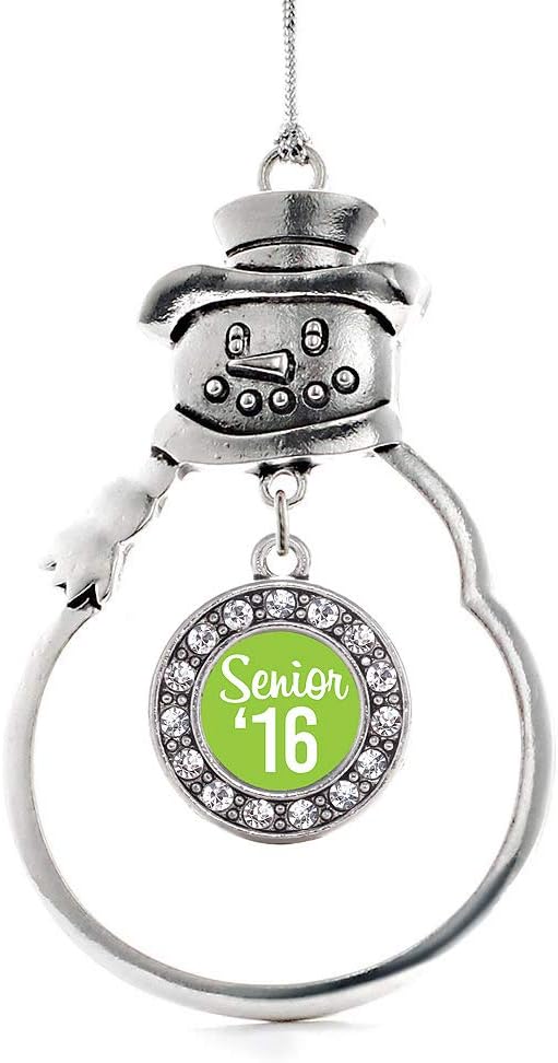 Inspired Silver - Lime Green Senior '16 - Silver Christmas Ornament - Circle Charm Christmas Tree Ornament with Cubic Zirconia - Snowman Hanging Decoration
