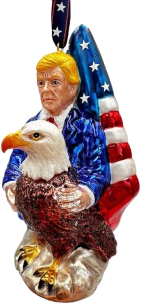 Exclusive Premium President Trump Glass Christmas Ornament, American Bald Eagle MAGA Tree Decor