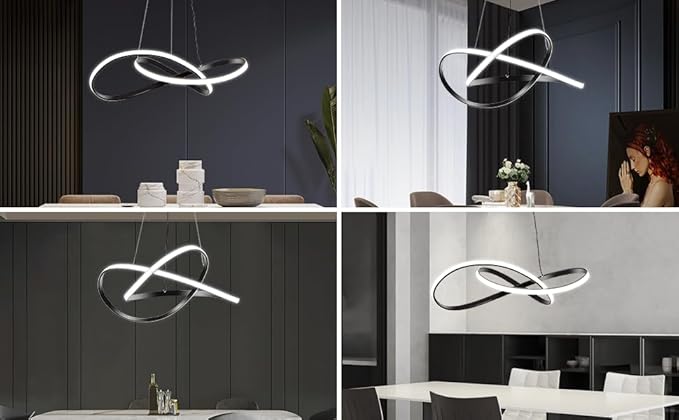 Viruhaka Modern LED Pendant Light Fixture，Black Contemporary Ceiling Hanging Fixture with Irregular Ring Lights for Dining Living Room Bedroom Kitchen Island Cafe（4000K，Neutral Light ）