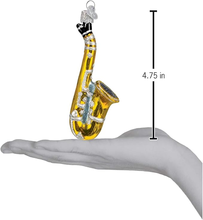 Old World Christmas Musical Instruments Glass Blown Ornaments for Christmas Tree Saxophone 4.75 x 1.25