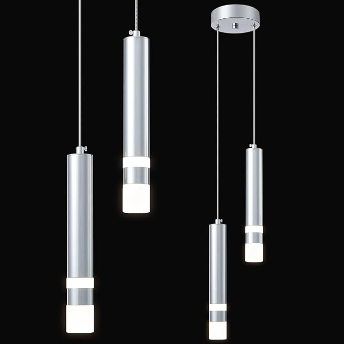 Modern Pendant Light Kitchen Fixture Dimmable LED Chrome Mini Pendant Lighting fo Kitchen Island Bedroom Bedside Table Small Pendant Lights (2-Light)