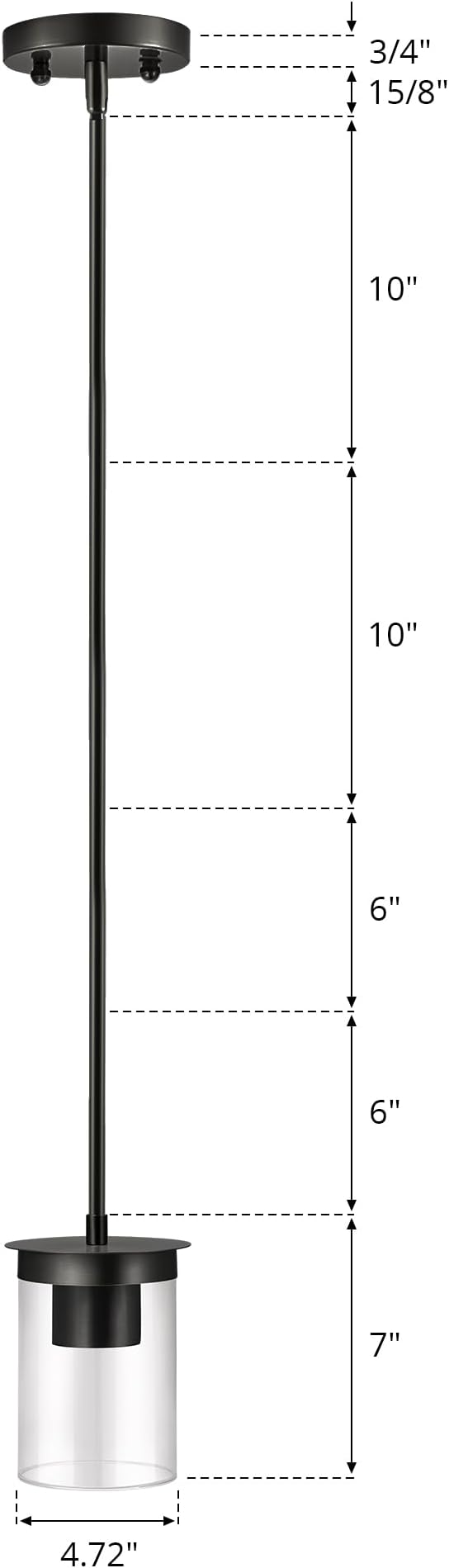 Modern Pendant Light Glass Shade, Kitchen Island Pendant Lighting with Glass Shade for Dining Room,Bedroom, Bar,Office,Farmhouse Black,1Pack-4.72 Inch Shade 40 Inch Cord