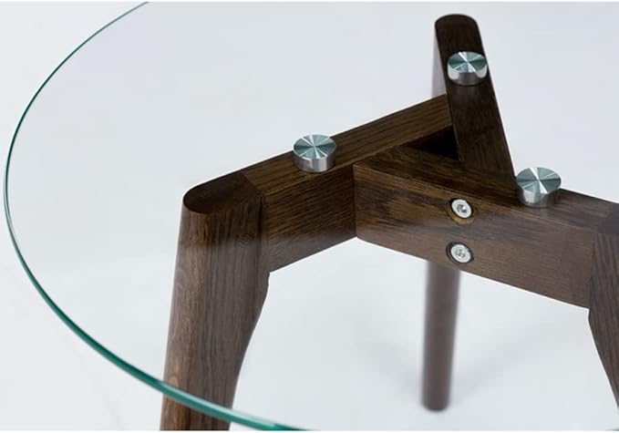 Round Tempered Glass End Table, Round Mid Century Coffee Table, Minimalist Small Coffee Table for Small Spaces Living Room Office, with Triskele Walnut Wood Legs (23.6" D x 17.7" H)