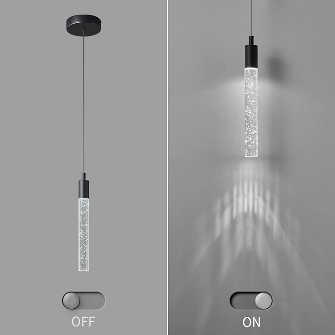 Modern Kitchen Island Pendant Light Dimmable LED Black Finish Mini Crystal Pendant Lighting Bedroom Bedside Table Small Pendant Lights（3-Pack）