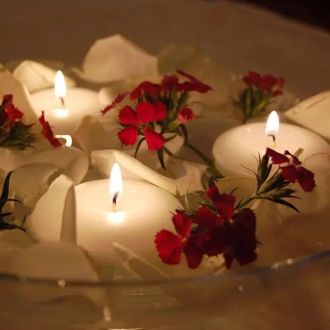 36 Packs 3-Inch unscented White Floating Candles - Ideal for Weddings, Pool Party, Holiday Centerpieces and Events - Odorless, Drip-Free, Long Lasting Burn Time