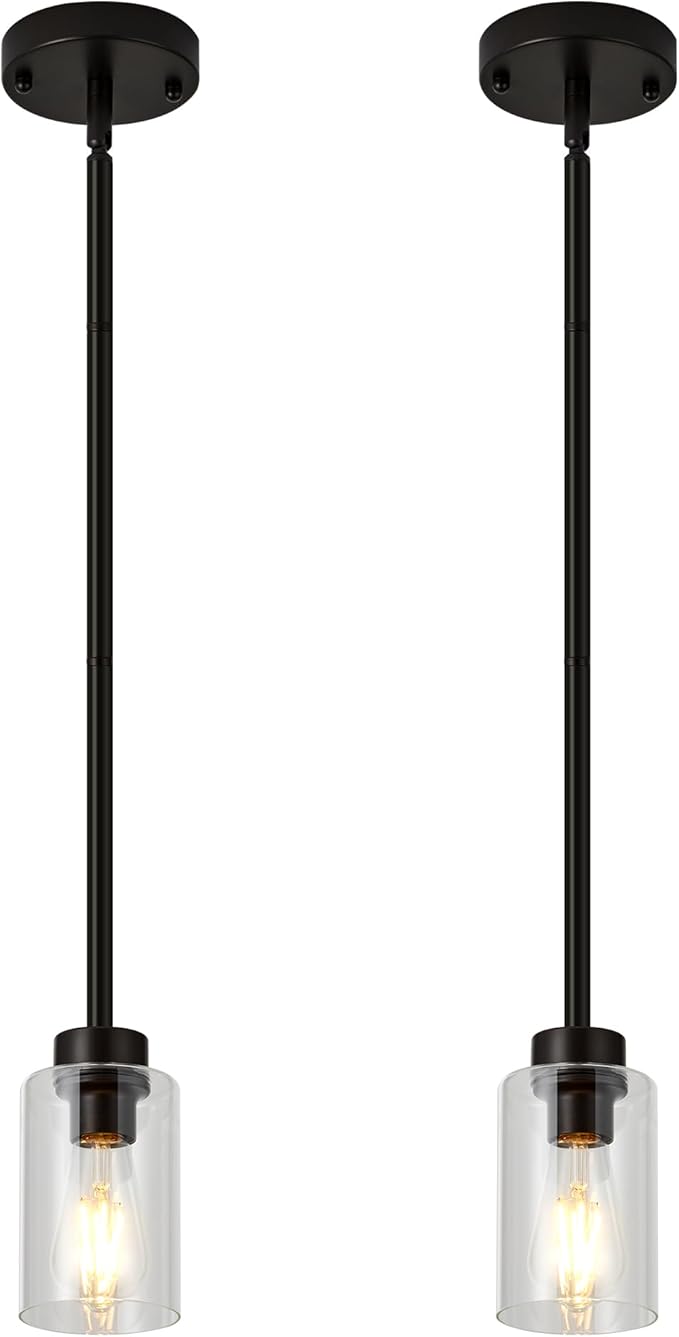 Oil Rubbed Bronze Pendant Lights Kitchen Island - Clear Glass Pendant Light Fixture Multiple Stems Rods 2 Pack
