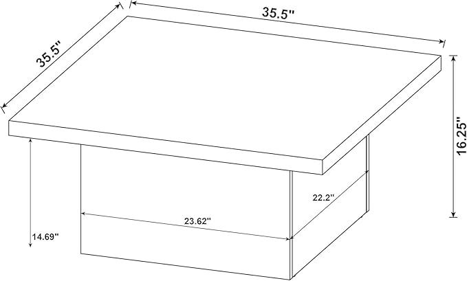 35.5" Fluted Square Coffee Table Natural Oak Finish – Modern Organic Ribbed Wood Centerpiece – Sturdy Low Profile Plinth Design for Living Room