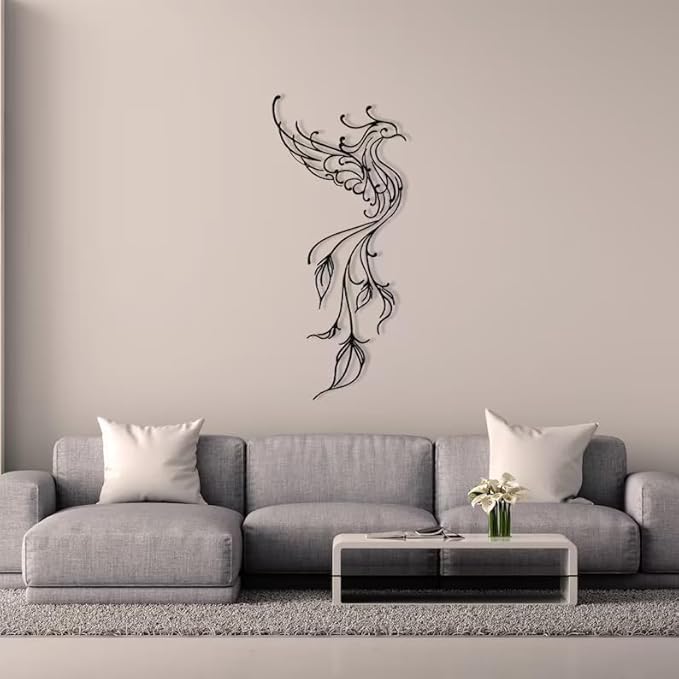 NORTH KAISER Metal Wall Art | Minimalist Phoniex Wall Decor | Black Wall Sculpture for Bedroom Living Room Home Office (29.5'' x 13'' IN)