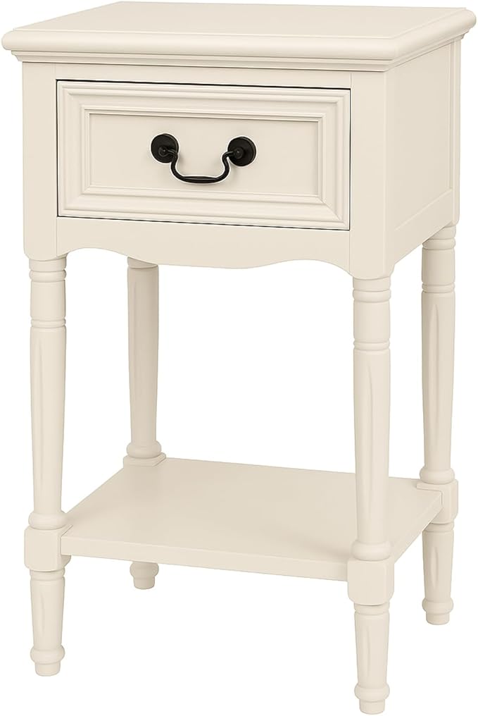 Urban Designs Wooden Accent Table/Nightstand with Drawer and Bottom Shelf – 29" H, 16" L x 16" W - White