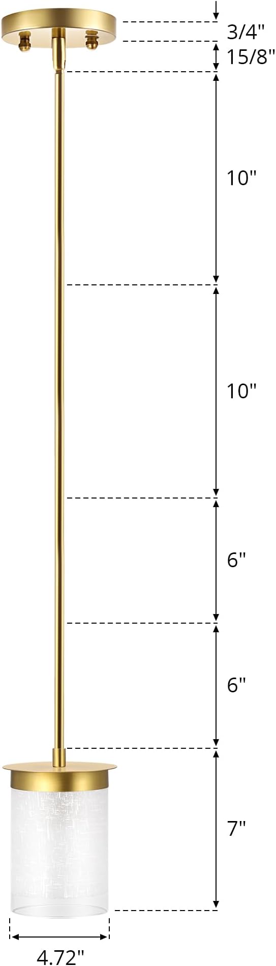 Modern Pendant Light Glass Shade, for Kitchen,Dining Room,Bedroom, Bar,Office,Farmhouse Brushed Gold,1Pack-4.72 Inch Shade 40 Inch Cord(Glass is Treated with Cloth Patterns)