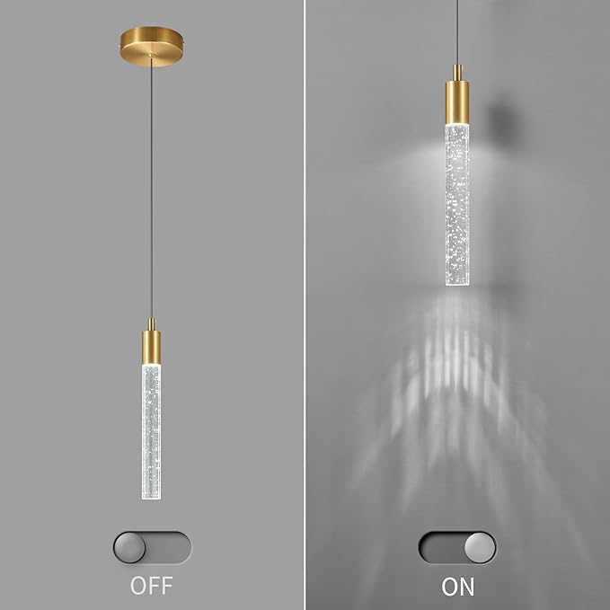 Modern Kitchen Island Pendant Light Dimmable LED Gold Brass Finish Mini Pendant Lighting Bedroom Bedside Table Small Pendant Lights（1-Pack）