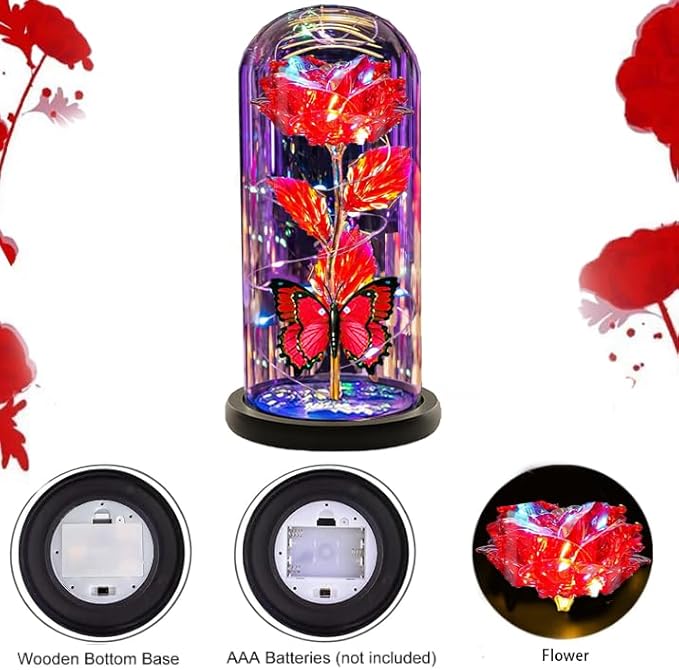 Christmas Flowers Gifts for her Women Mom Wife,Womens Gifts for Christmas, Rose Flowers Gift Light Up Rose in Glass Dome,Birthday Gifts for Woman（Red）